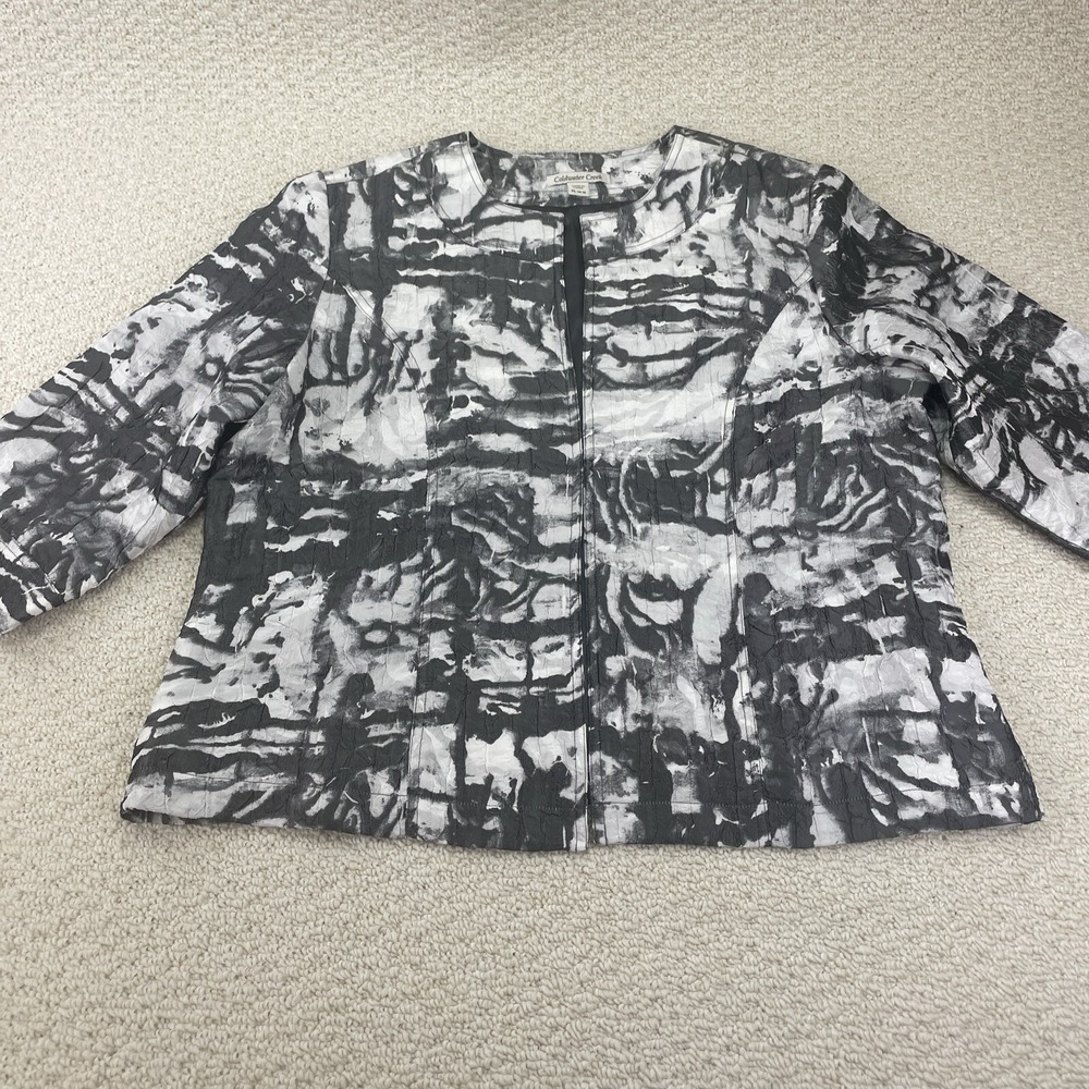 Coldwater Creek Jacket Womens PL‎ 14-16 Black White Abstract 3/4 Sleeve Lined